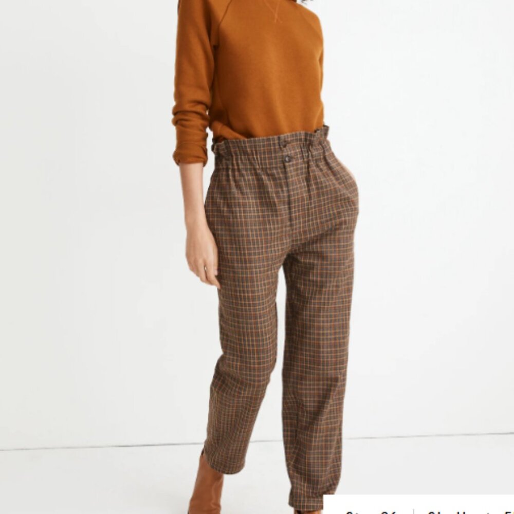 New w/Tags Madewell Plaid Paperbag Tapered Pants, Size 6
